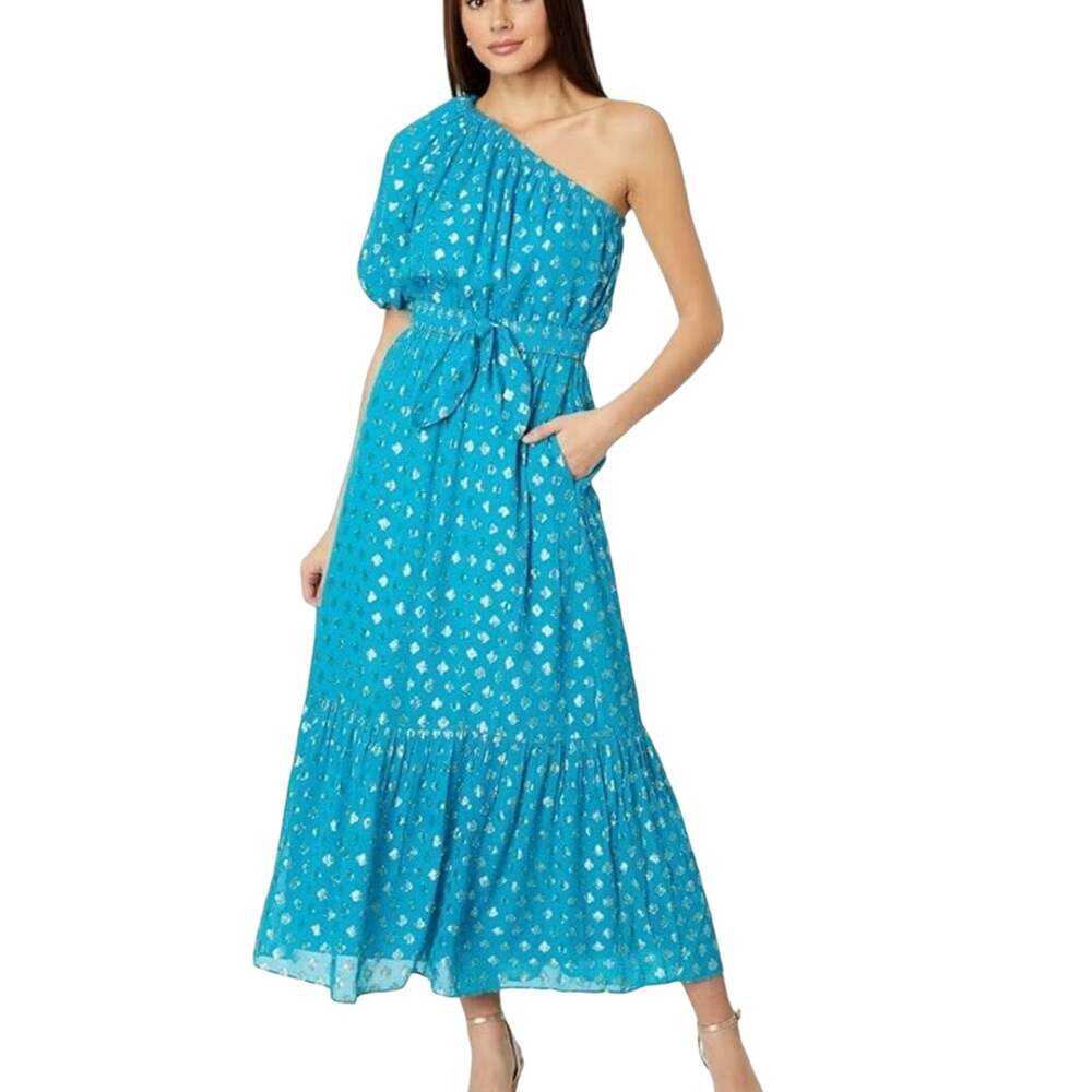 Lilly Pulitzer *FLAW*Sz 4 Zela Lynn Blue Rhapsody One Shoulder Maxi Dress H17-21